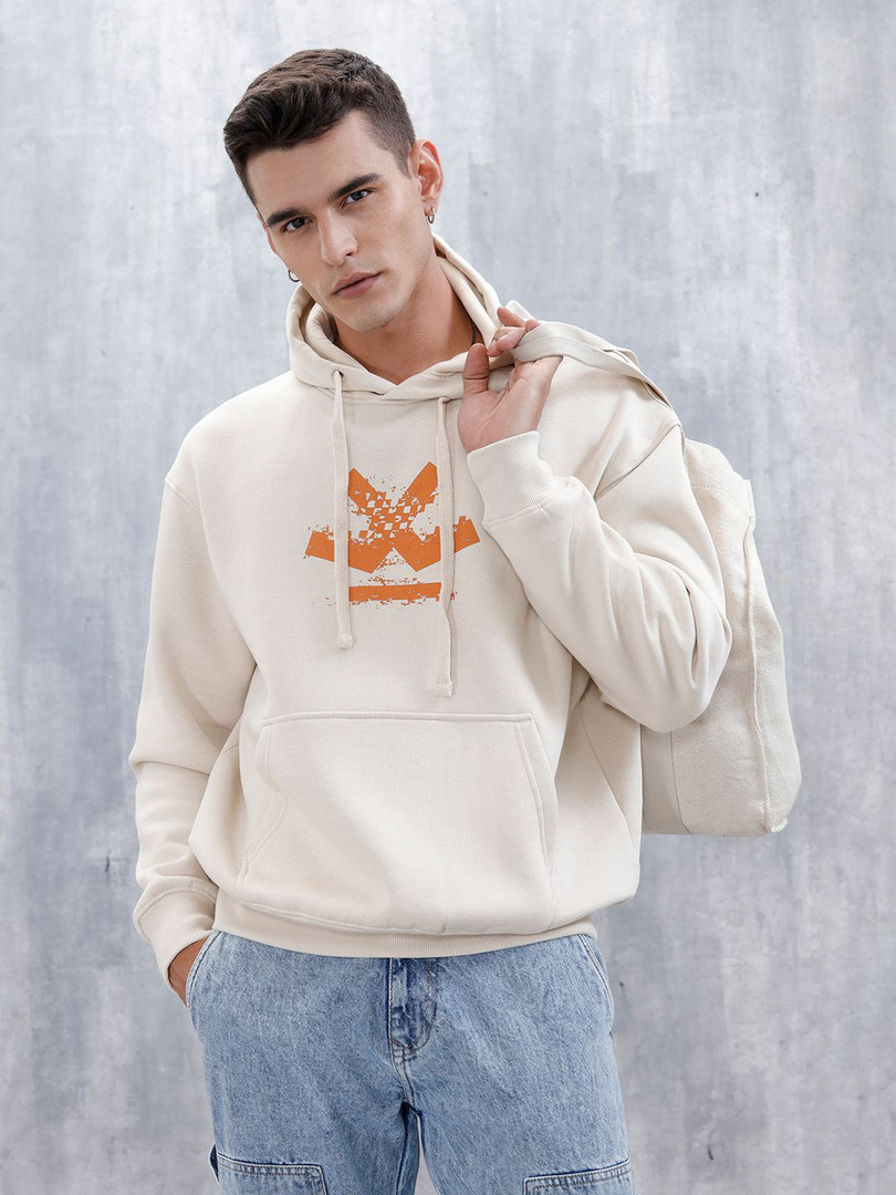 WROGN Men Solid Hooded Long Sleeves Hooded Pullover Regular Sweatshirt