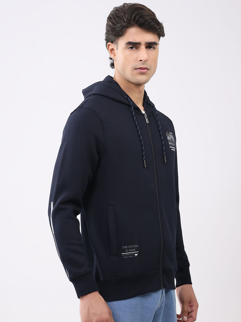 Monte Carlo Men Typography Printed Full Sleeves Hooded Front-Open Sweatshirt