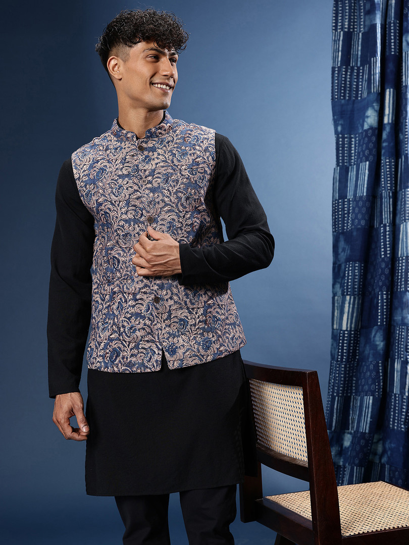 Taavi Kalamkari Pure Cotton Ethnic Printed Nehru Jacket