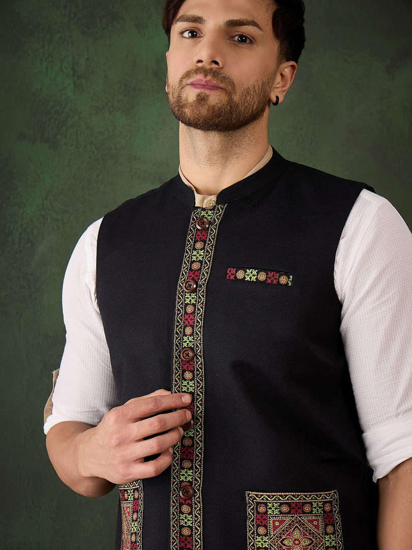 Sangria Embroidered Winter Pashmina Nehru Jacket