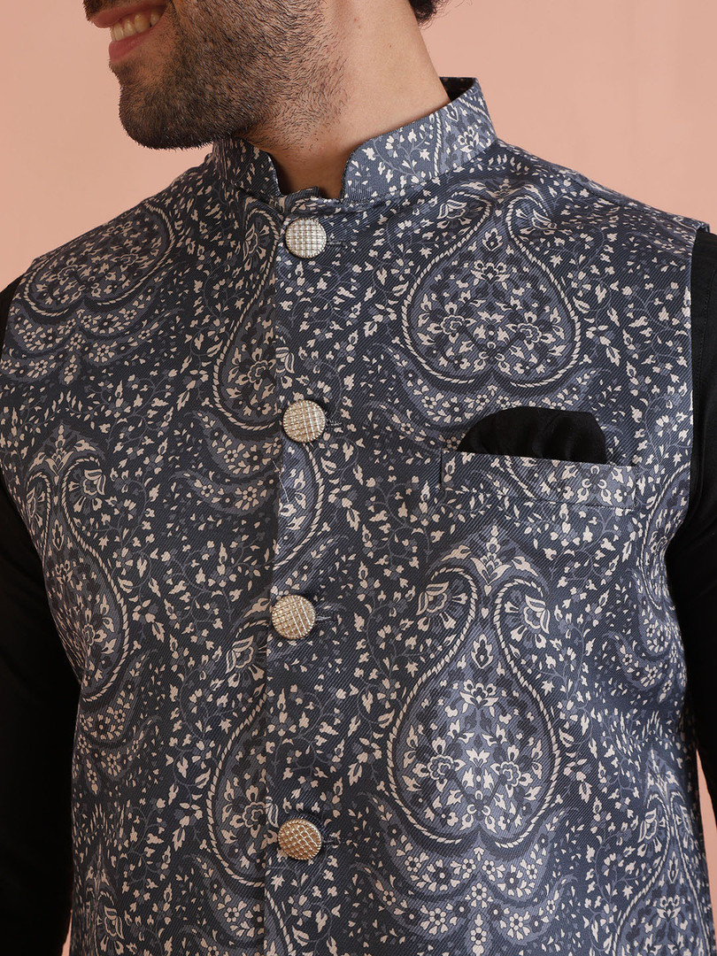 KISAH Men Mandarin Collar Printed Woven Nehru Jacket
