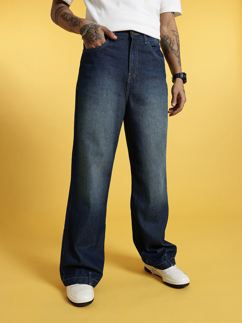 glitchez Men Loose Bootcut Heavy Fade Jeans