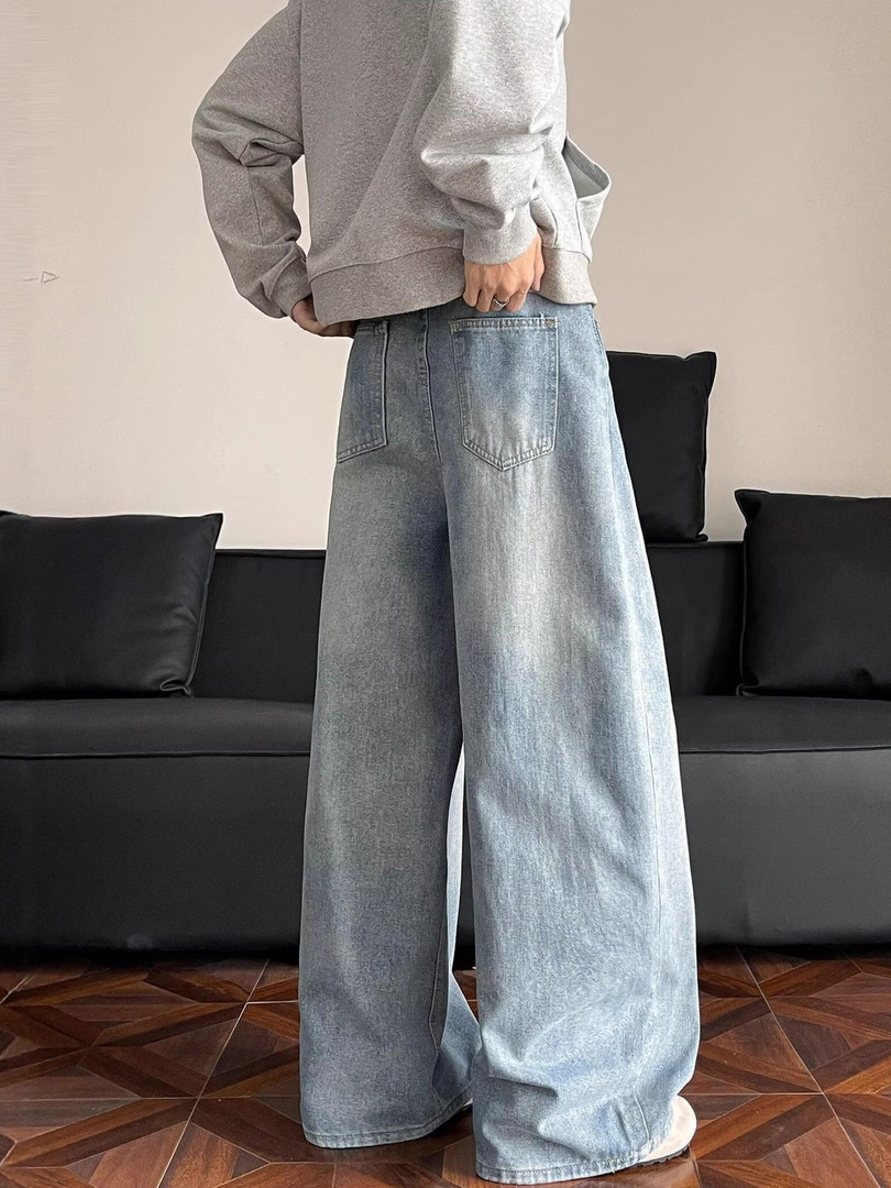 StyleCast x Revolte Men Wide Leg Mid-Rise Light Fade Jeans