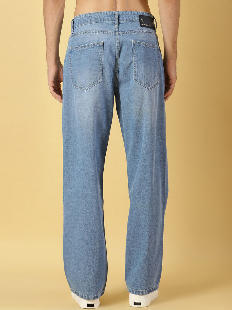 Thomas Scott Men Comfort Relaxed Fit Clean Look Light Fade Cotton Baggy Jeans