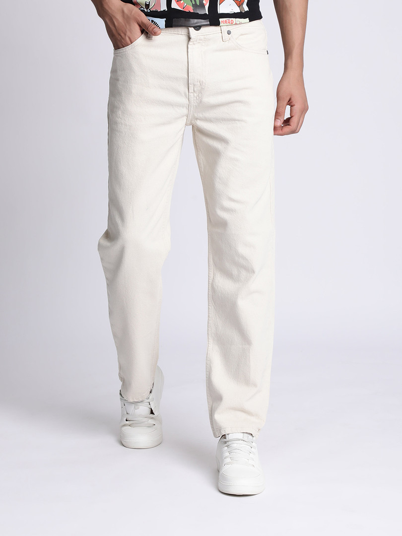 jeans Bene Kleed Men Ecru Relaxed Fit Mid Rise Denim Jeans