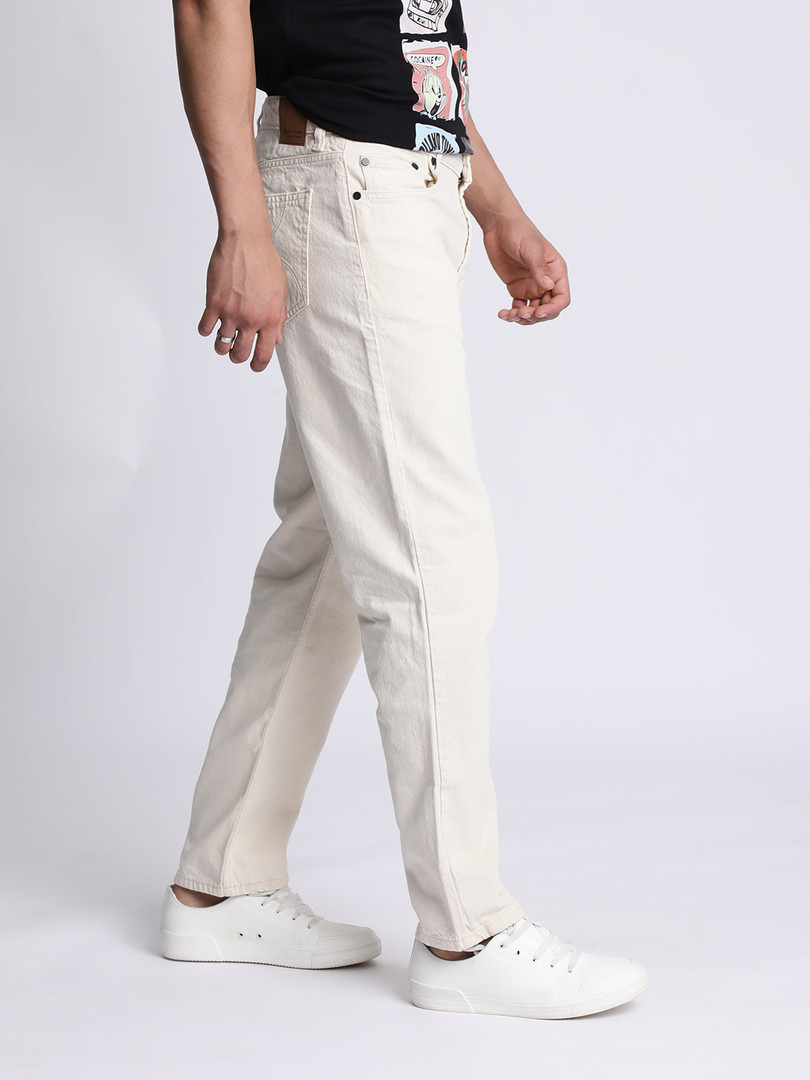 Bene Kleed Men Ecru Relaxed Fit Mid Rise Denim Jeans