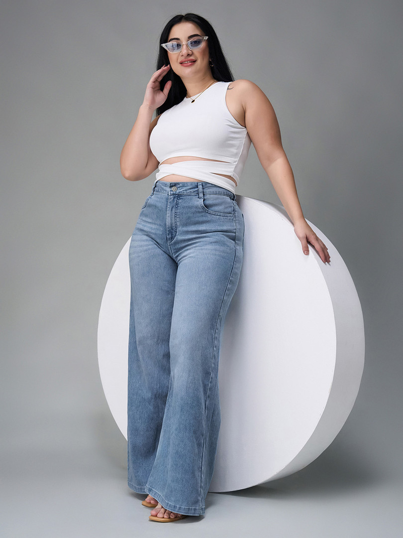 Miss Chase A+ Women Plus Size Wide Leg High-Rise Light Fade Stretchable Jeans