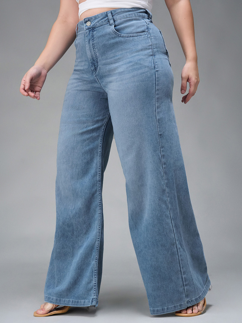 Miss Chase A+ Women Plus Size Wide Leg High-Rise Light Fade Stretchable Jeans