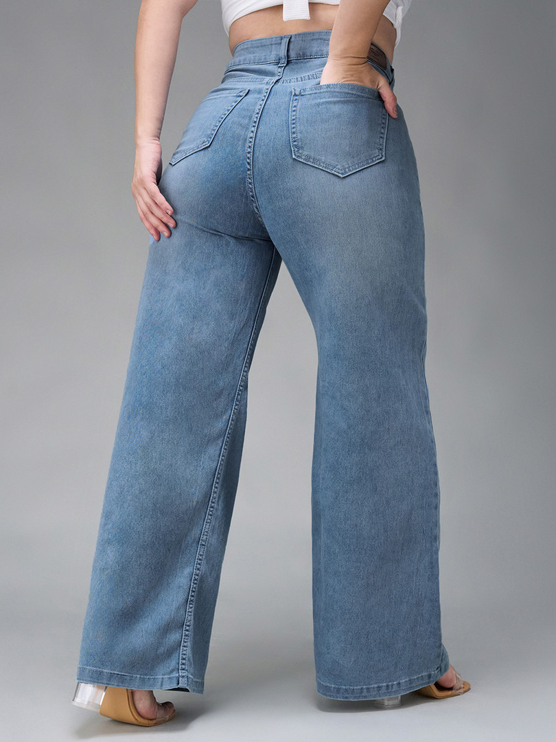 Miss Chase A+ Women Plus Size Wide Leg High-Rise Light Fade Stretchable Jeans