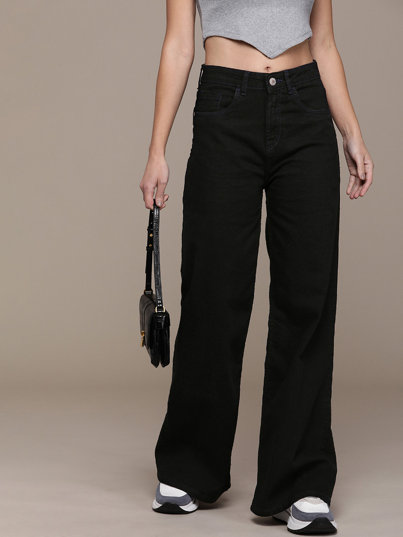 Roadster The Lifestyle Co. Women Wide Leg High-Rise Stretchable Jeans