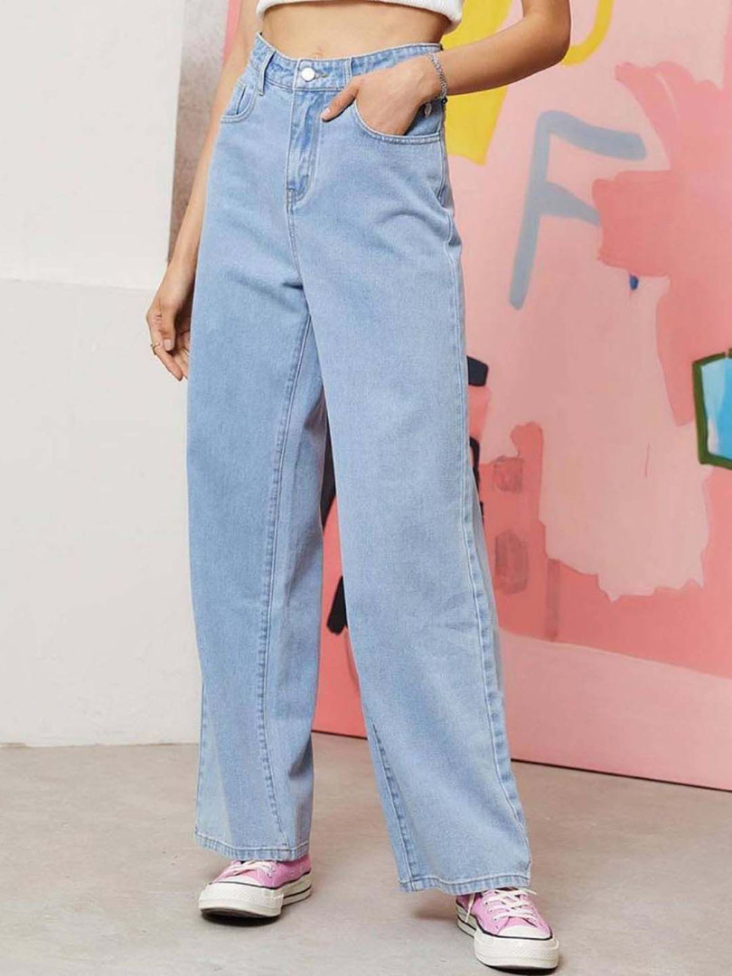 Stylecast X Kotty Women Wide Leg High-Rise Pure Cotton Jeans