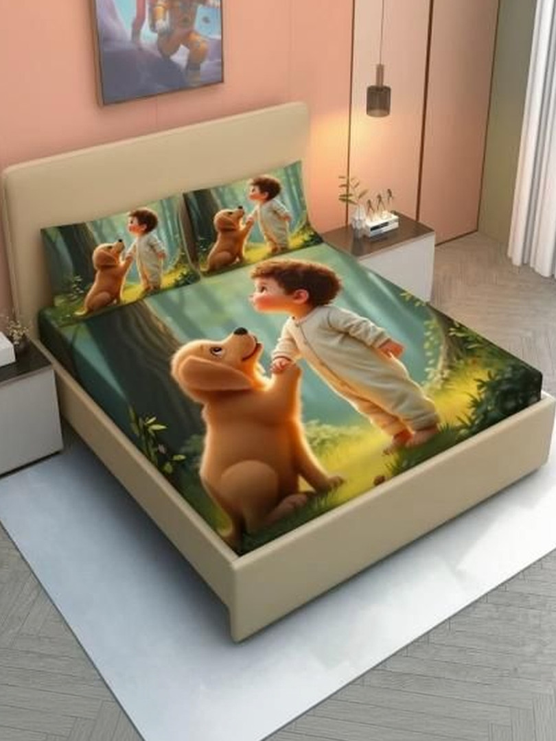 Furnish Factory Multicoloured Conversational 400 TC Bedsheet with 2 Pillow Covers