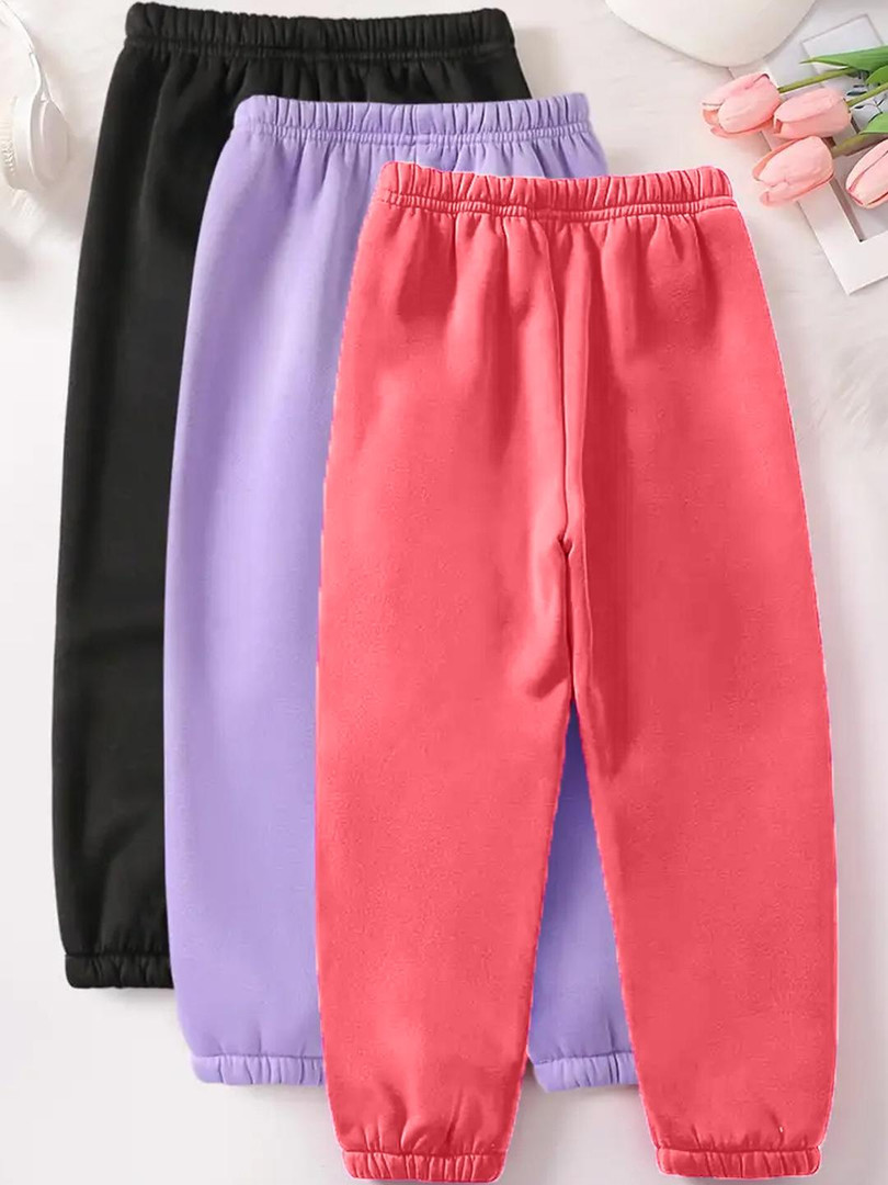KEESOR Girls Pack of 3 Printed Cotton Track Pants