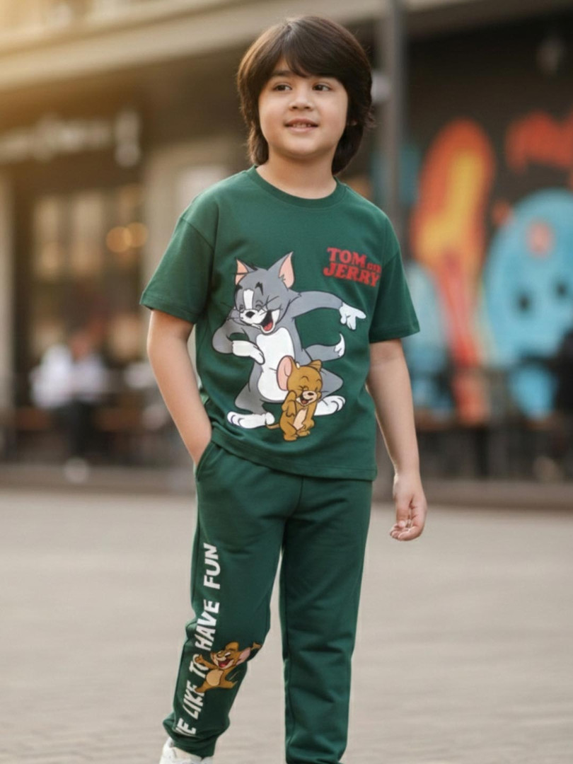 kids Nap Chief Kids Unisex Tom and Jerry Fun Printed T-Shirt With Joggers
