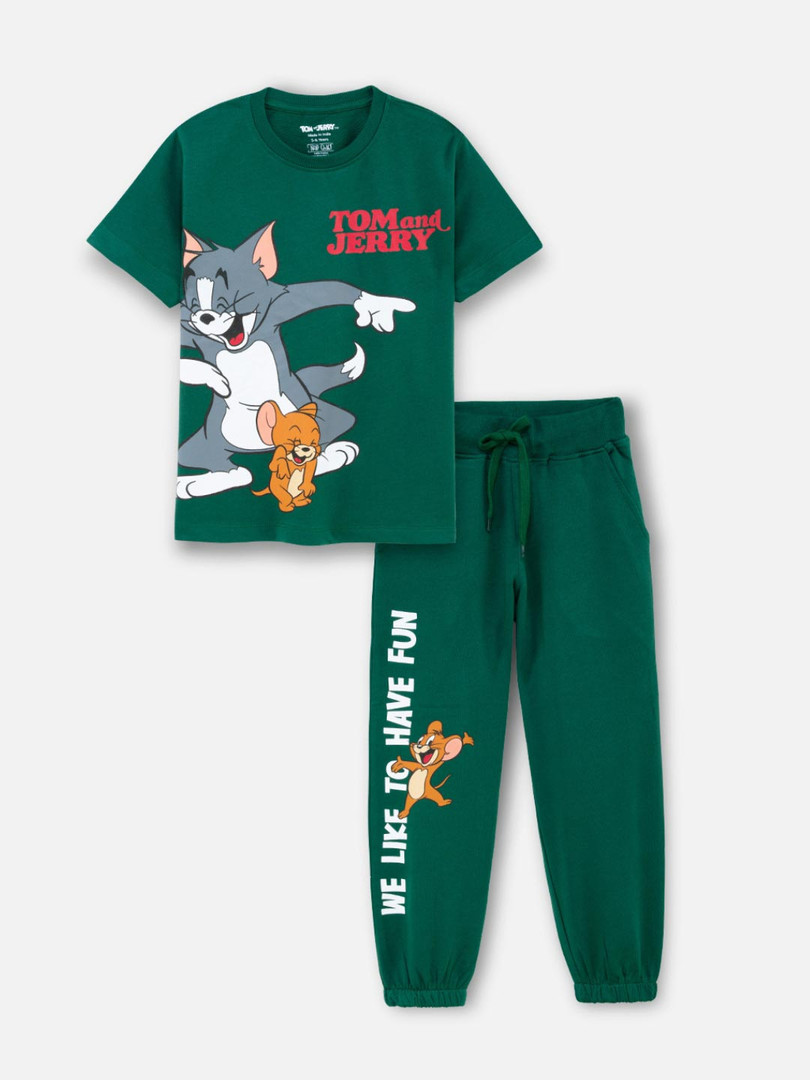 Nap Chief Kids Unisex Tom and Jerry Fun Printed T-Shirt With Joggers