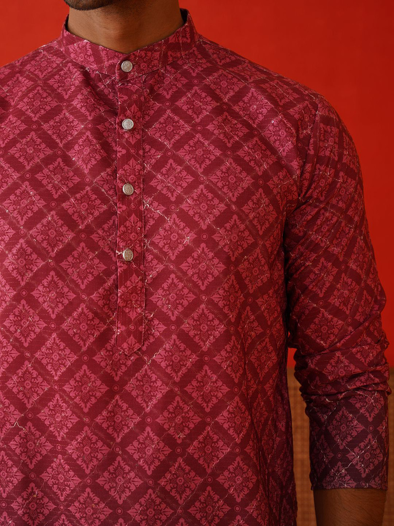Jompers Men Floral Printed Sequinned Floral Kurta