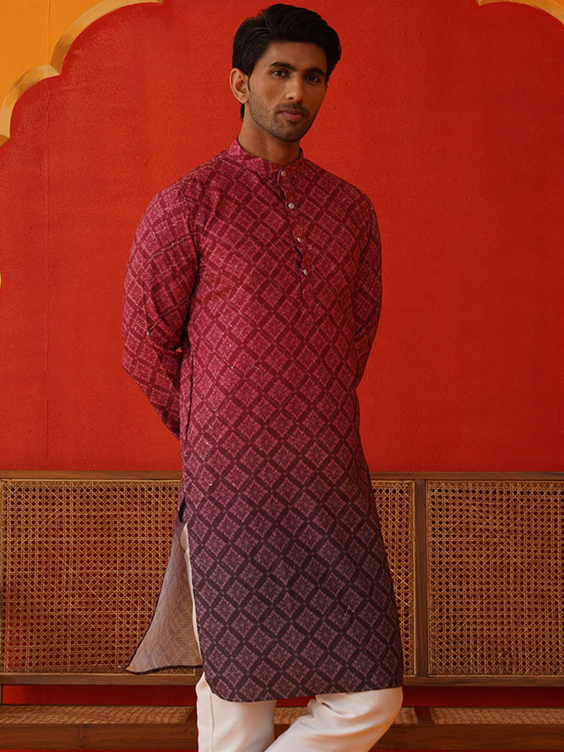 Jompers Men Floral Printed Sequinned Floral Kurta