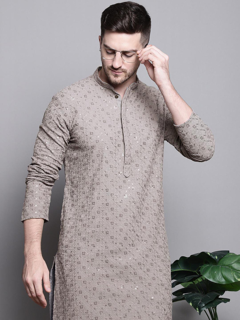 kurta Jompers Floral Embroidered Thread Work Sequinned Pure Cotton Kurta