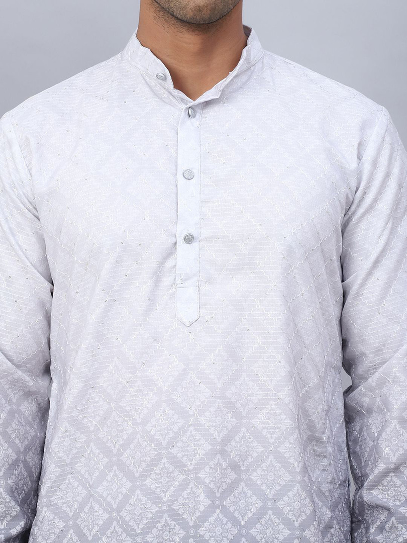 Jompers Floral Printed Mandarin Collar Sequins Ombre Straight Kurta