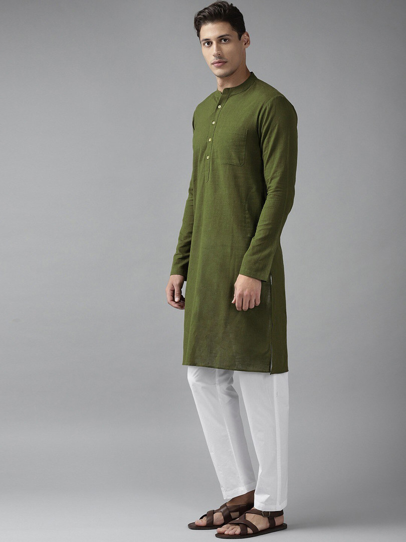See Designs Olive Thread Work Pure Cotton Kurta