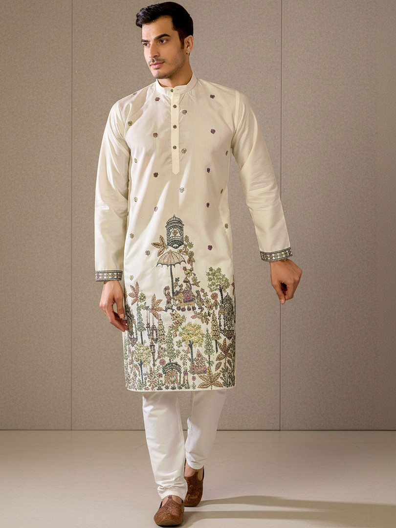 RANGRAAG Men Geometric Embroidered Mirror Work Kurta
