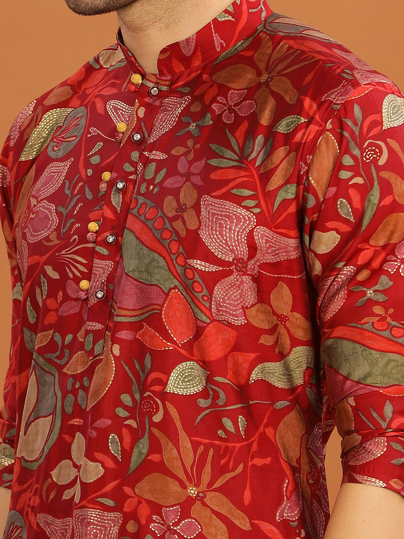 Anouk Mandarin Collar Floral Printed Straight Kurta