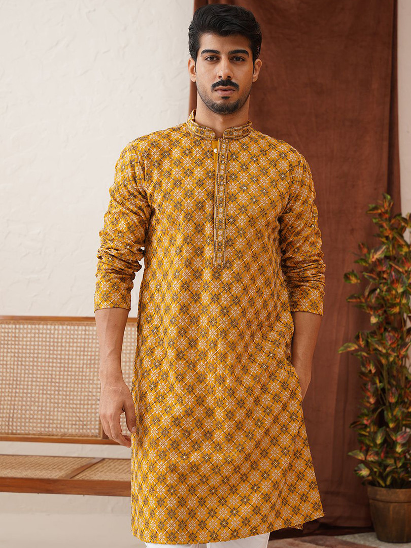 kurta Jompers Men Geometric Embroidered Sequinned Kurta