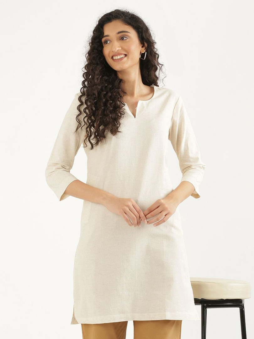 SAADAA Airy Linen Mid Thigh Length Kurta