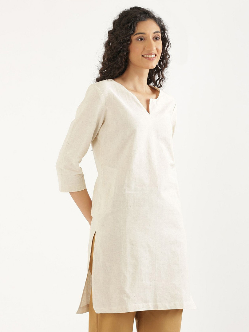 SAADAA Airy Linen Mid Thigh Length Kurta