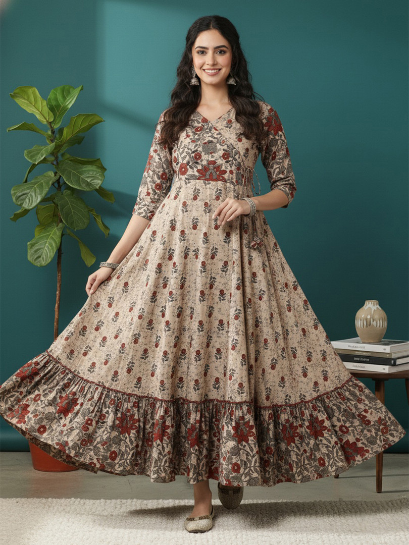 kurti Sa Rasa Floral Printed Angrakha Anarkali Kurta