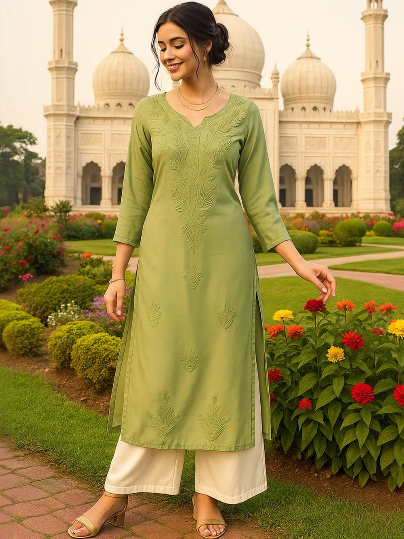 HERE&NOW Women Floral Embroidered Chikankari Kurta