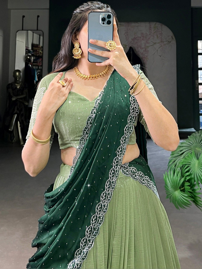 BAESD Embroidered Semi-Stitched Lehenga & Unstitched Blouse With Dupatta