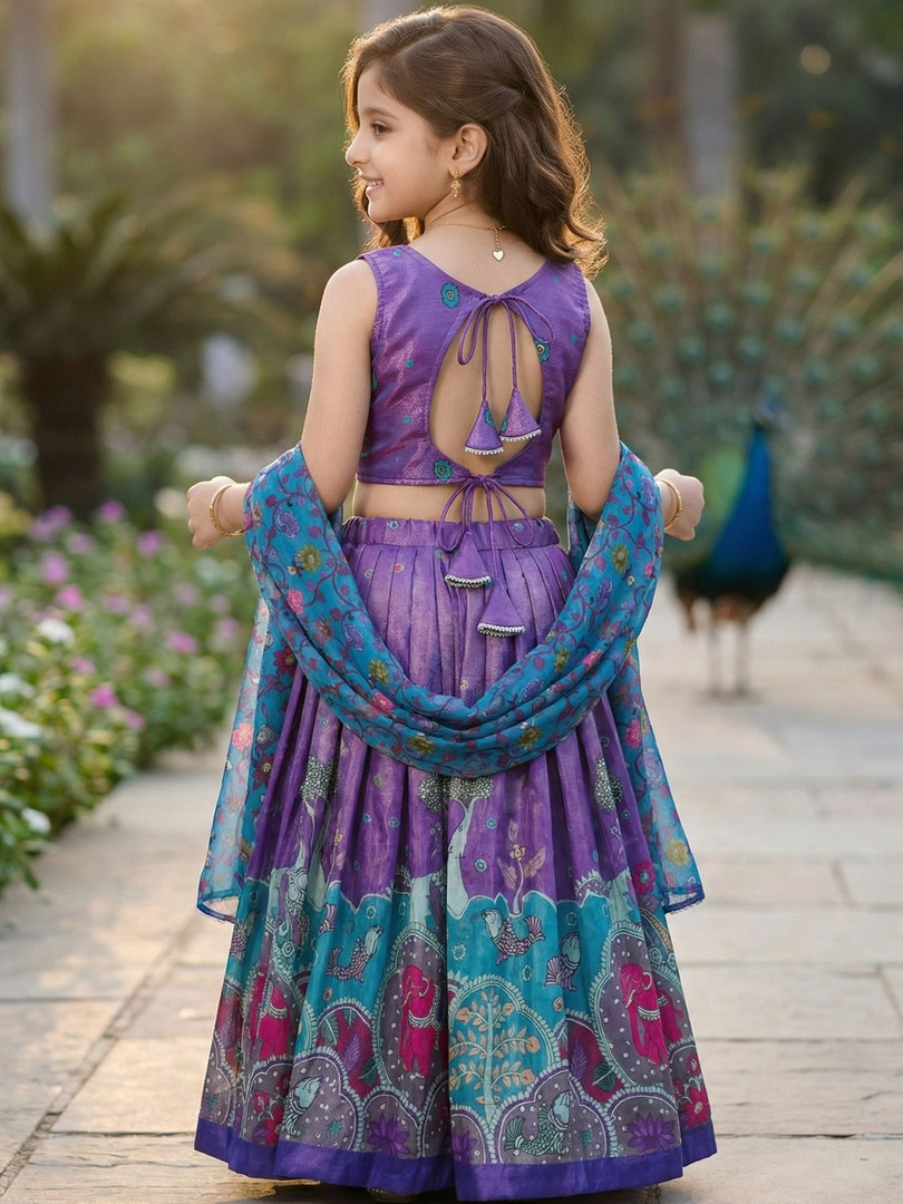 KALINI Girls Embellished Thread Work Ready to Wear Lehenga & Blouse With Dupatta