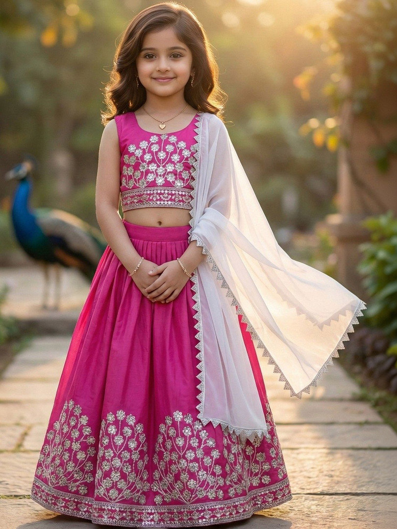 KALINI Girls Embellished Sequinned Ready to Wear Lehenga & Blouse With Dupatta