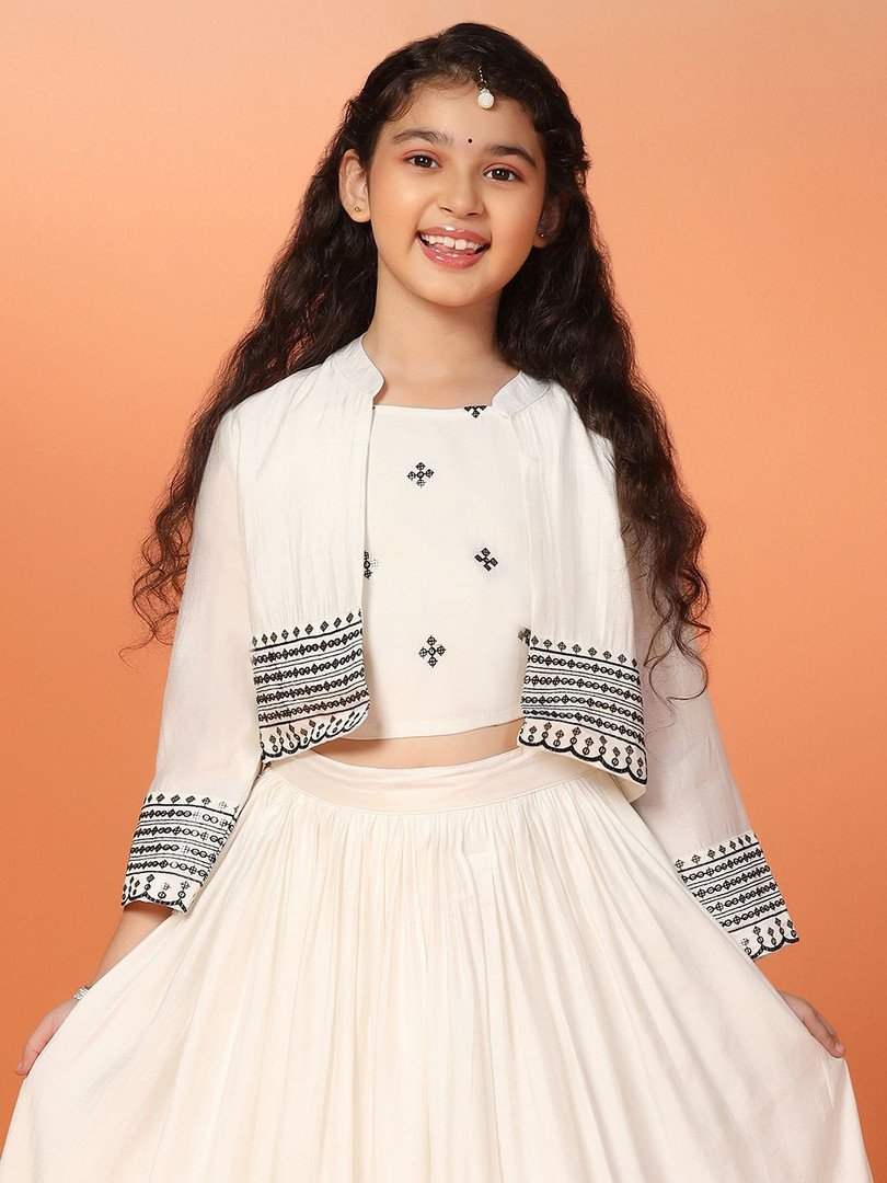 Sangria Girls Embroidered Lehenga Choli With Jacket