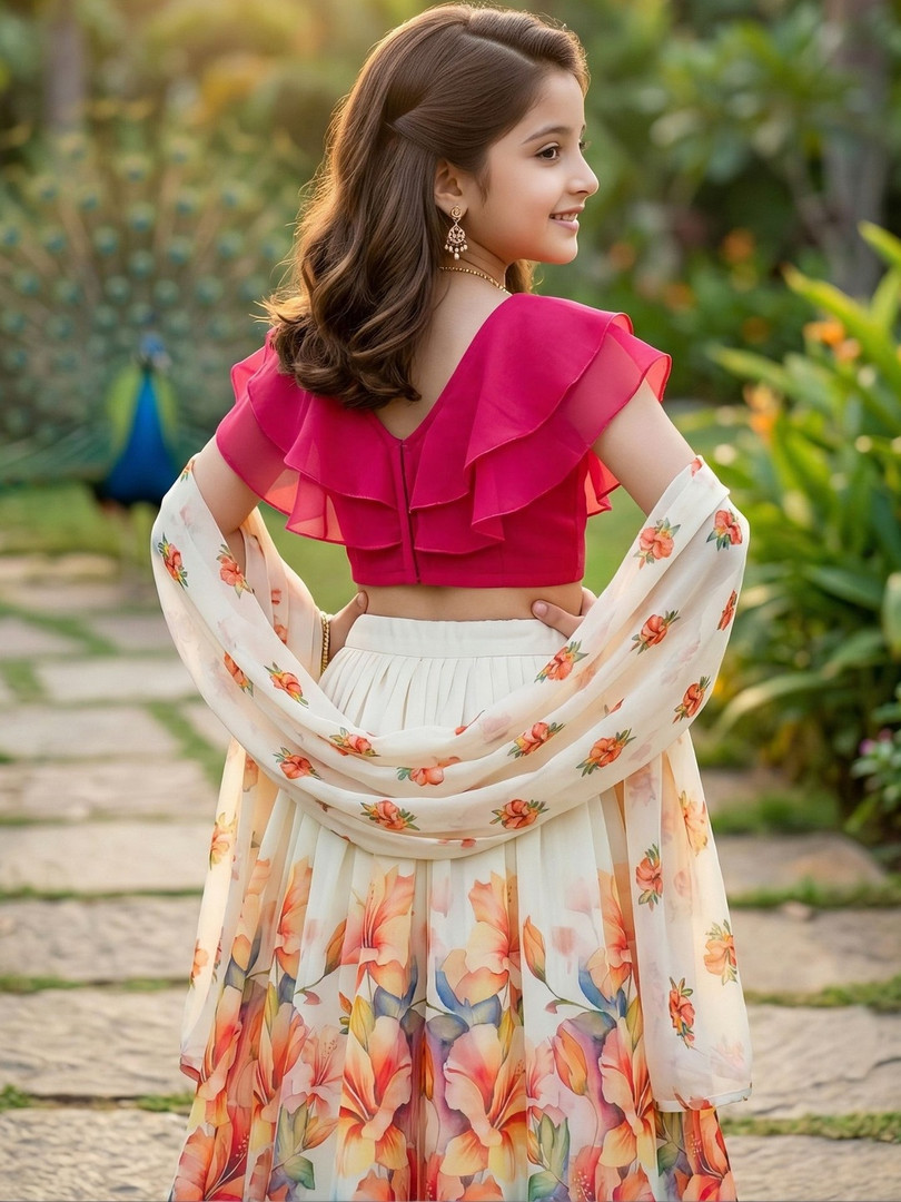 KALINI Girls Printed Ready to Wear Lehenga & Blouse With Dupatta