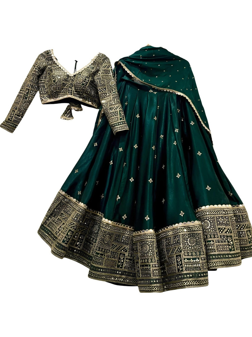 SUPPAR SLEAVE Embellished Mirror Work Semi-Stitched Lehenga & Blouse With Dupatta
