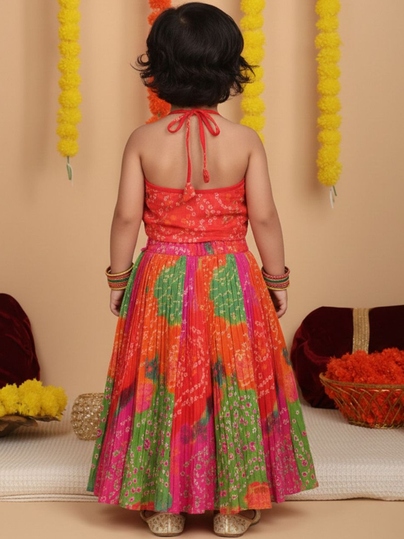 Sangria Girls Printed Cotton Round Neck Flared Lehenga Choli