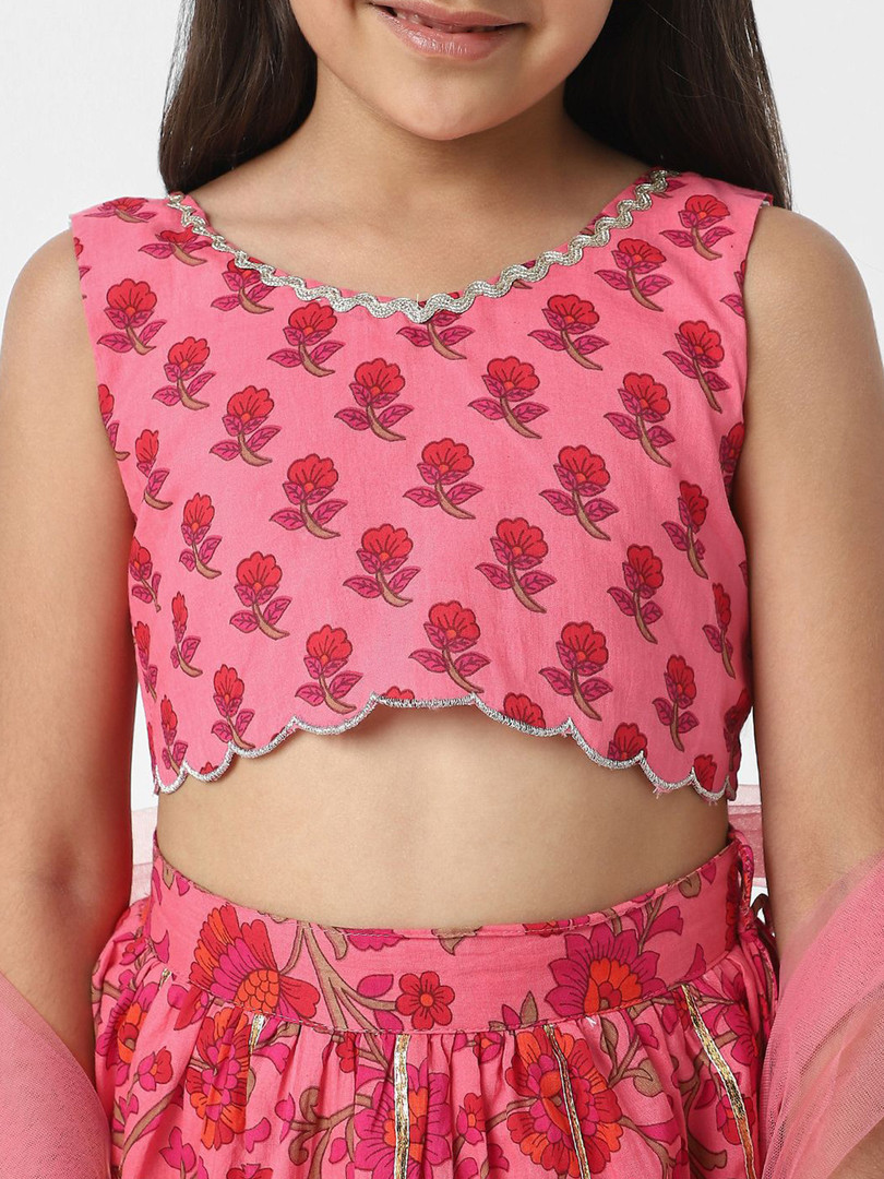 Nauti Nati Girls Printed Block Print Ready to Wear Lehenga & Blouse With Dupatta