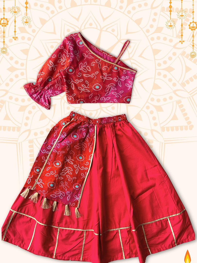 Peekaaboo Kids Girls Printed Ready to Wear Lehenga &