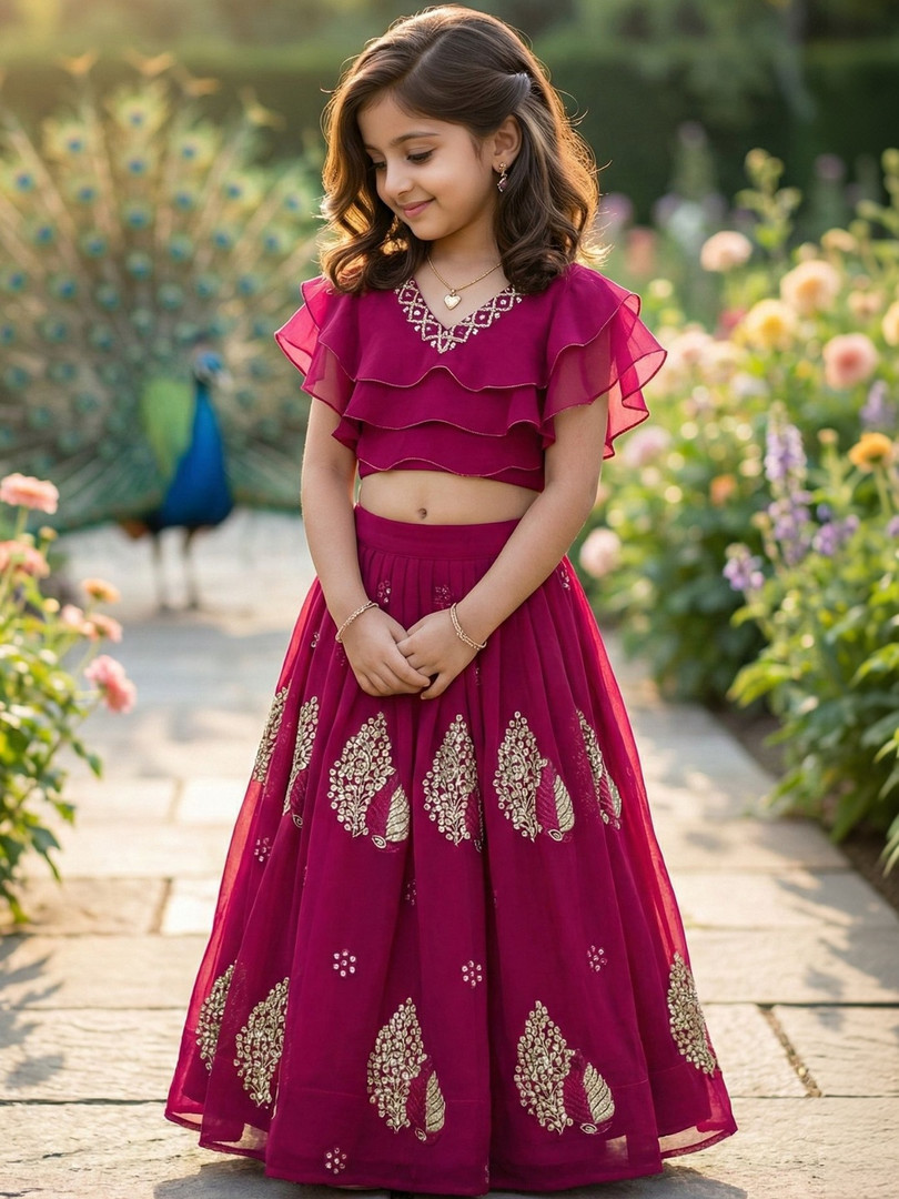 KALINI Girls Embellished Sequinned Ready to Wear Lehenga &