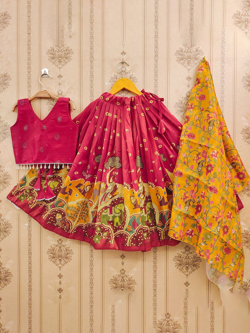 lehenga BAESD Girls Printed Mukaish Foil Print Ready to Wear Lehenga & Blouse With Dupatta