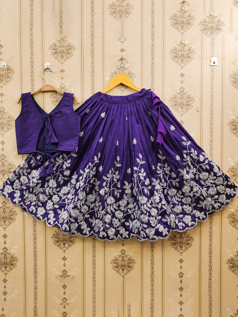 JOVK DESIGN Girls Embroidered Zari Work Silk Ready to Wear Lehenga & Blouse