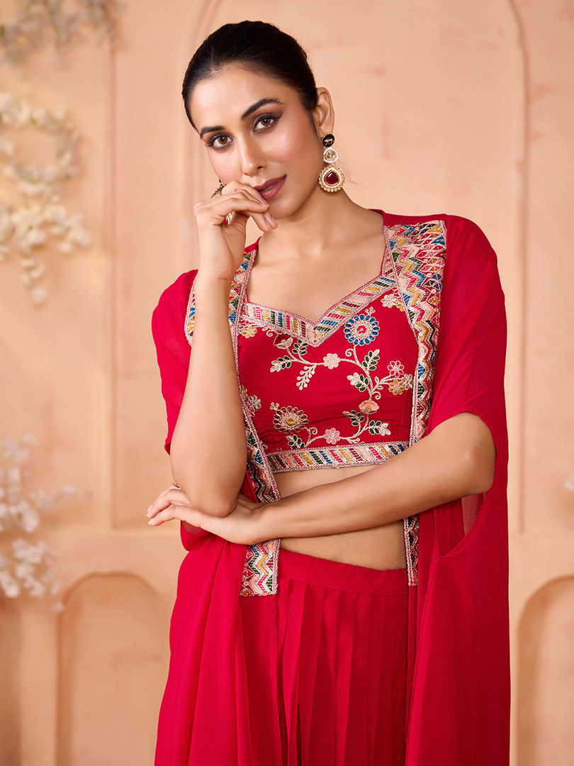 MADHURAM Embroidered Sequinned Ready To Wear Lehenga With Choli & Shrug