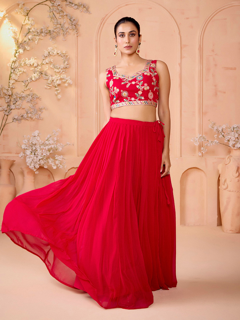 MADHURAM Embroidered Sequinned Ready To Wear Lehenga With Choli & Shrug