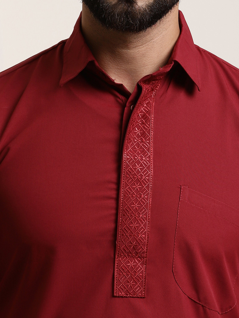 SOJANYA Men Maroon Solid Pathani Kurta with Salwar