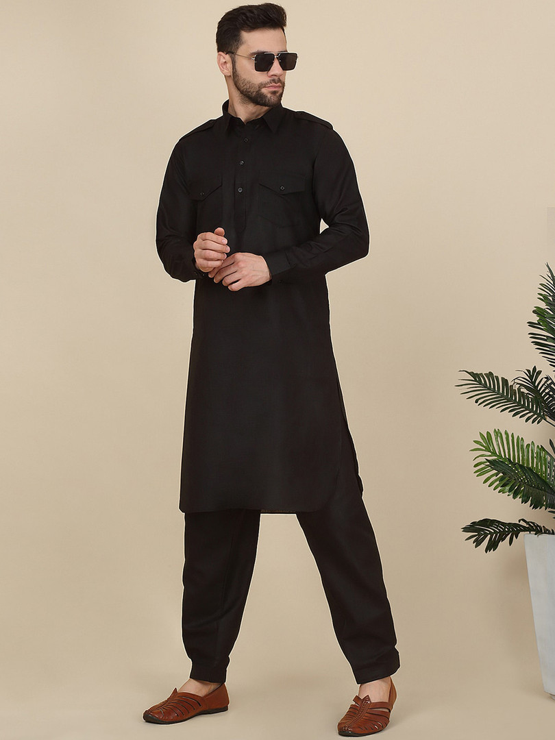 salwar KRAFT INDIA Shirt Collar Pure Cotton Pathani Kurta With Salwar