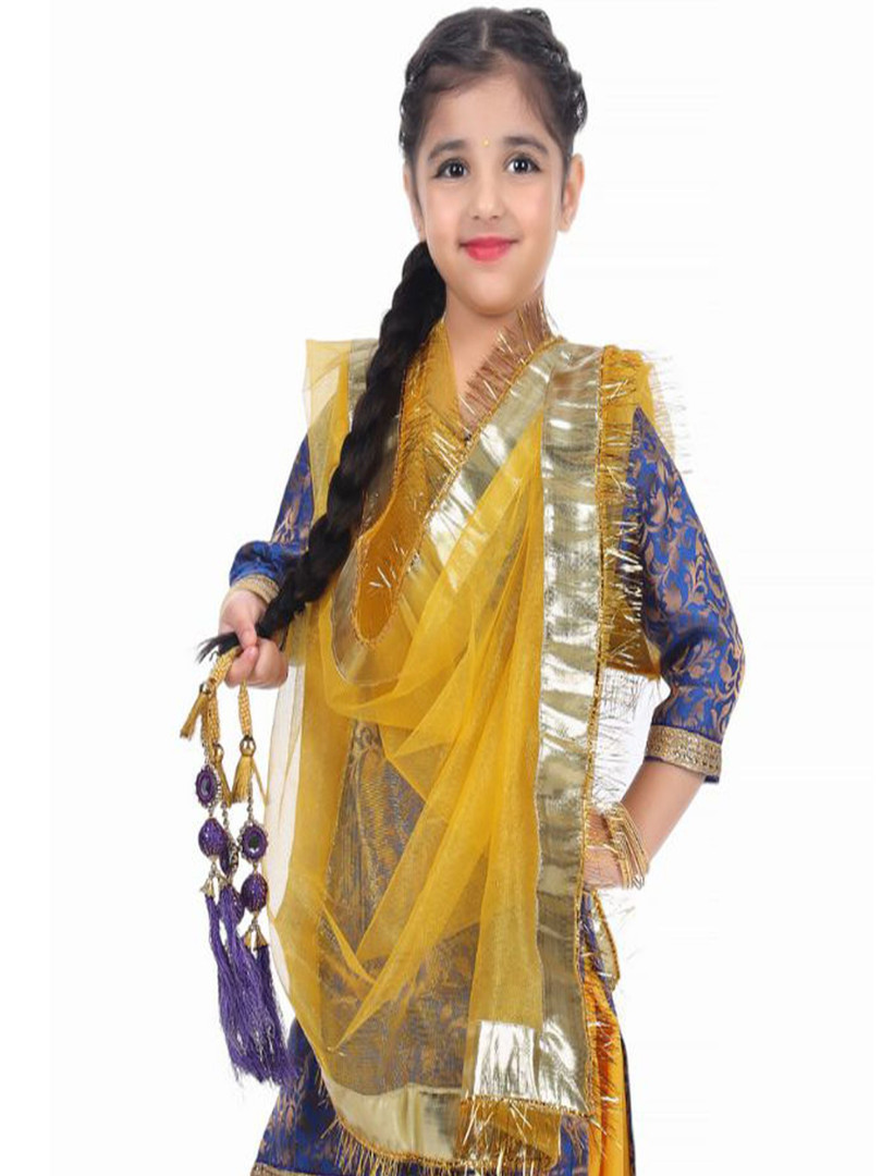 itsmycostume Itsmycostume Blue And Yellow Silk Suit And Salwar With Dupatta Set