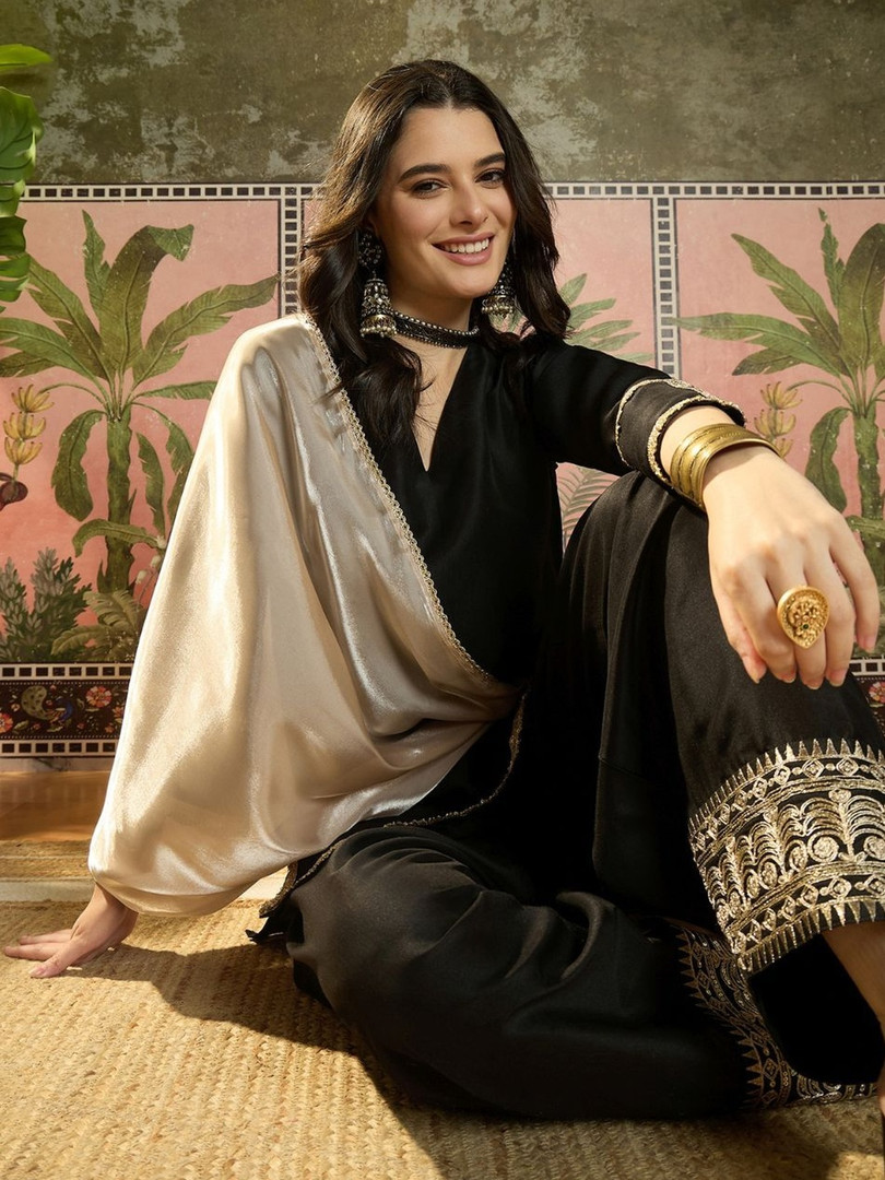 Ethnic Junction Women Cotton Embroidered Straight Kurta And Farshi Salwar With Dupatta Set