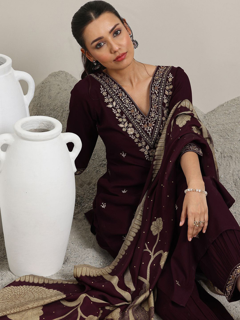 Libas Women Floral Embroidered Regular Sequinned Kurta with Salwar & Dupatta